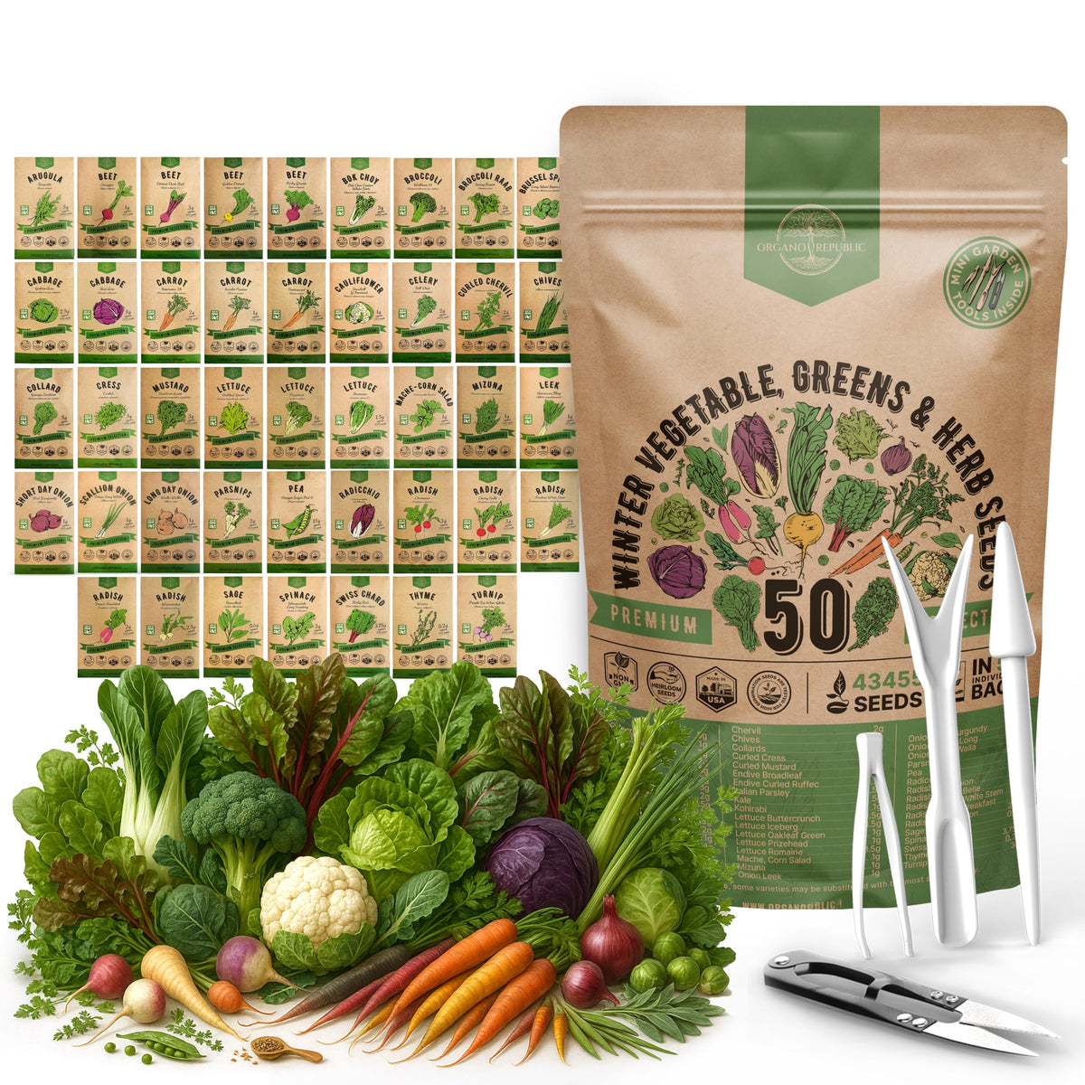 Organo Republic winter seeds pack with 50 varieties for year-round harvest