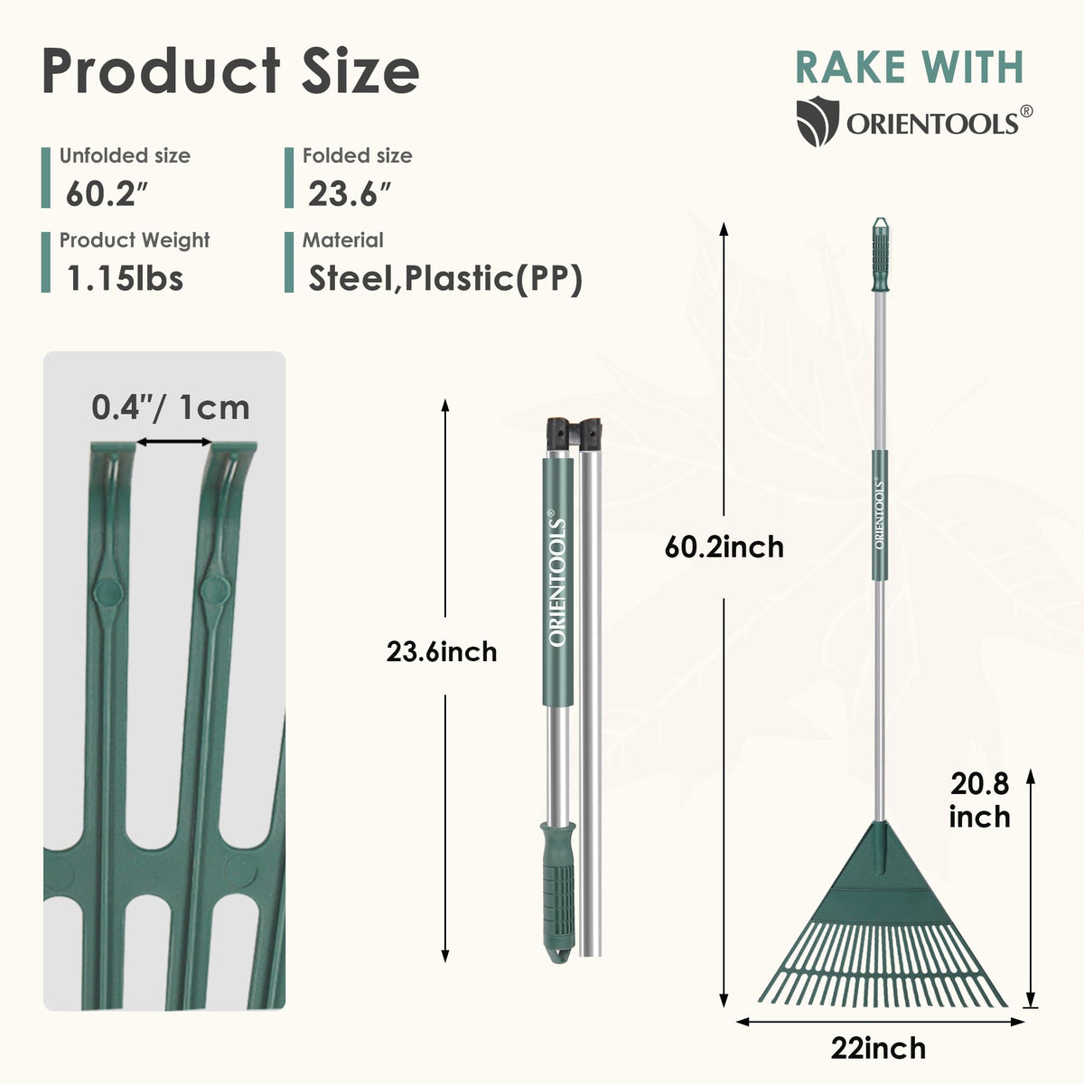 ORIENTOOLS 26-tine durable plastic head lifting leaves without damage
