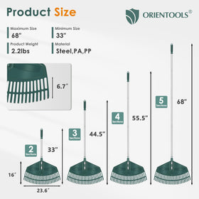 ORIENTOOLS dual-use rake converts to leaf scoops for quick debris pickup