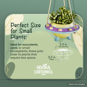 Original Earthlings UFO hanging planter features durable plastic for everyday use