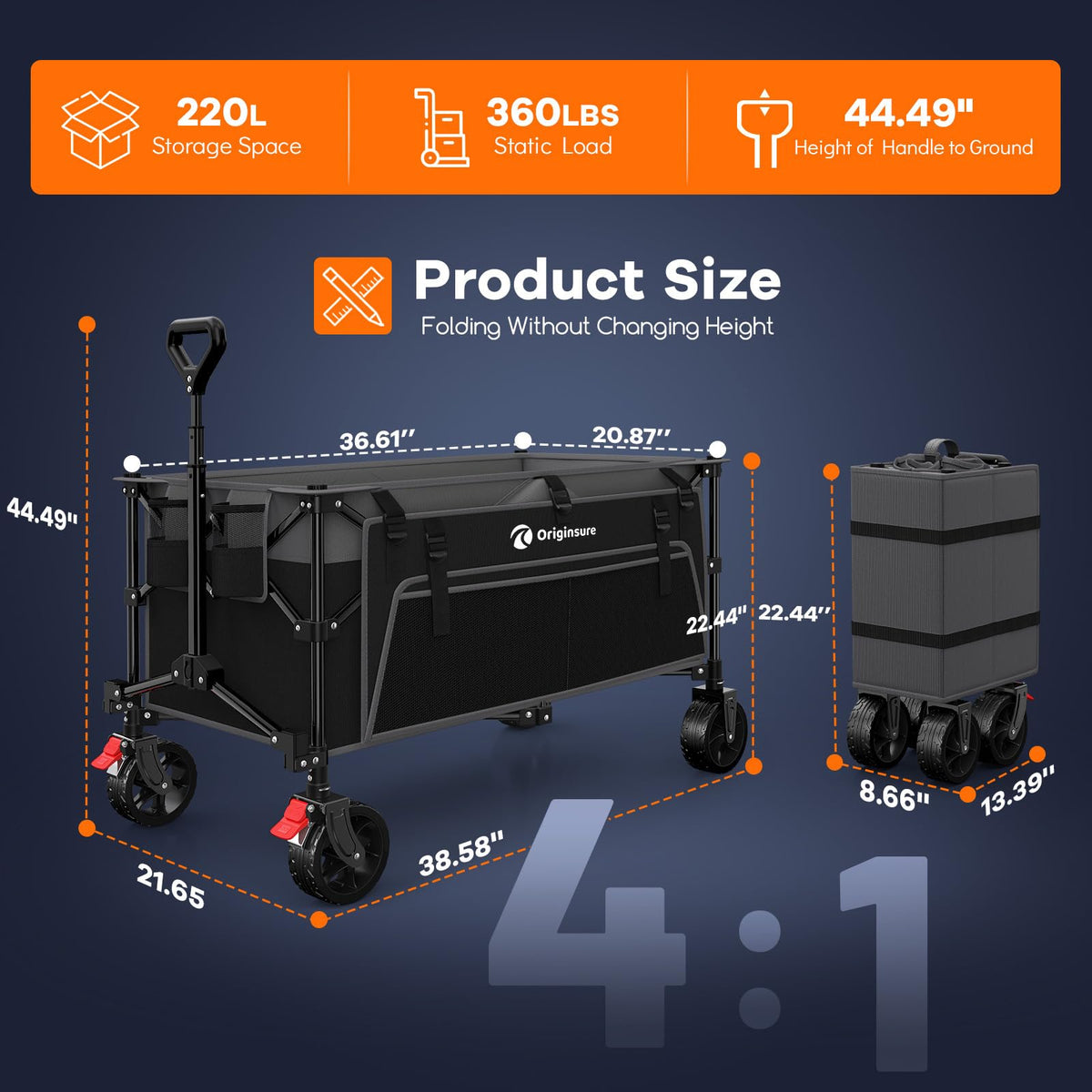 Originsure wagon metal frame emphasizes durability for outdoor use