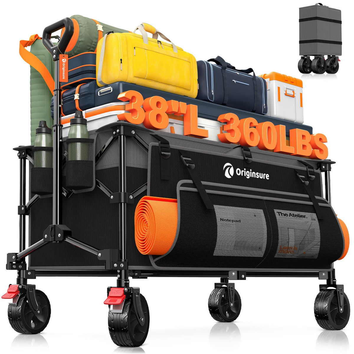 Originsure 220L wagon unfolded showing large capacity for groceries and gear