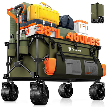 Originsure 220L foldable wagon unfolded showing spacious cargo for groceries and gear.