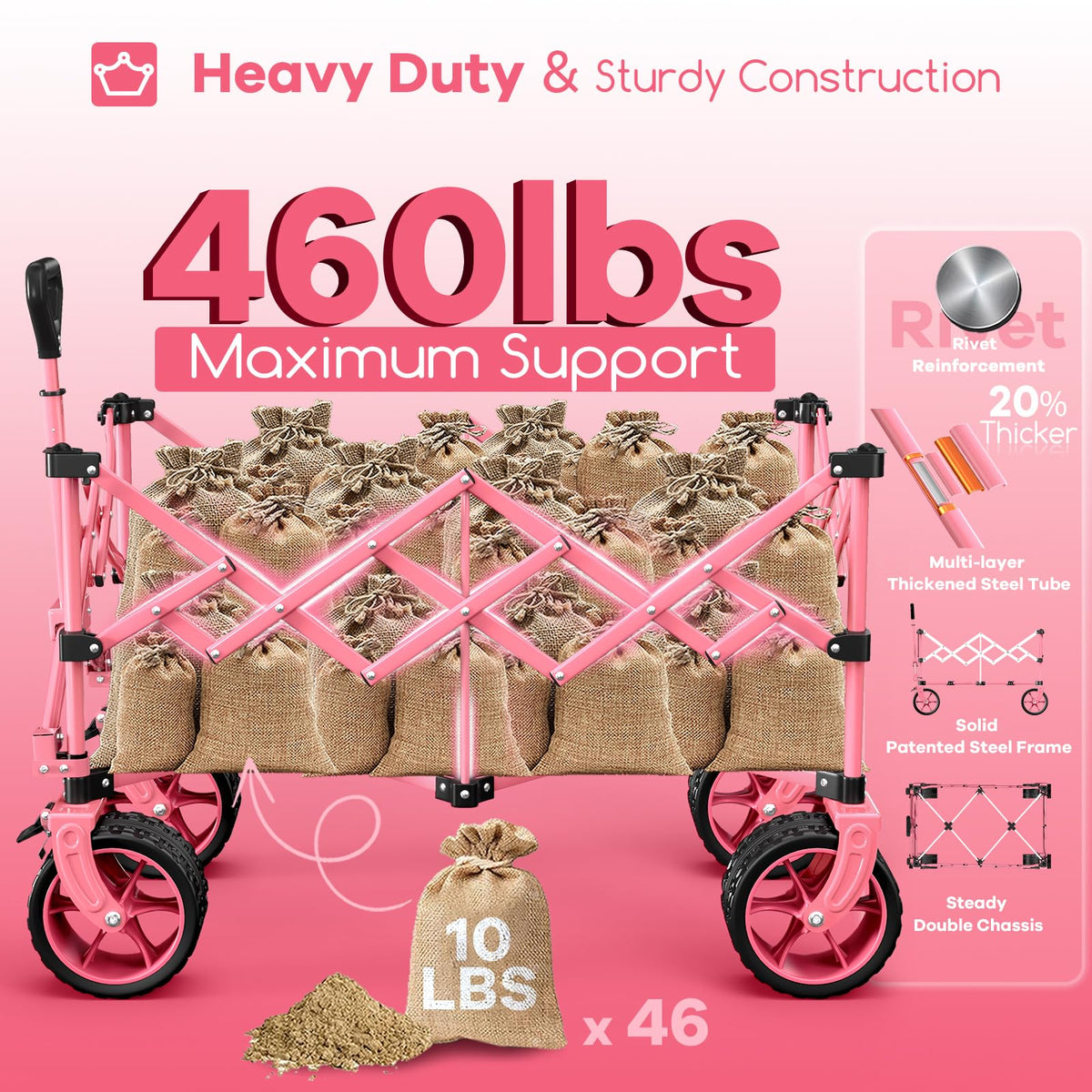 Originsure 220L wagon 360° front wheels with brakes for secure stops.