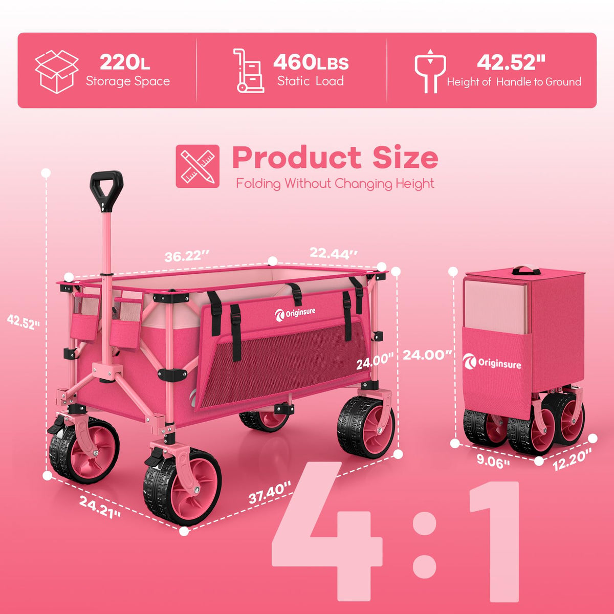 Originsure wagon showcases sturdy metal frame supporting heavy loads outdoors.