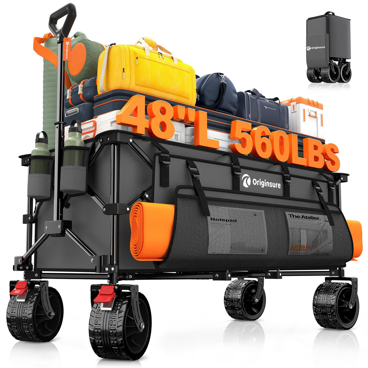 Originsure 48in wagon unfolded showing large 300L capacity for groceries and gear