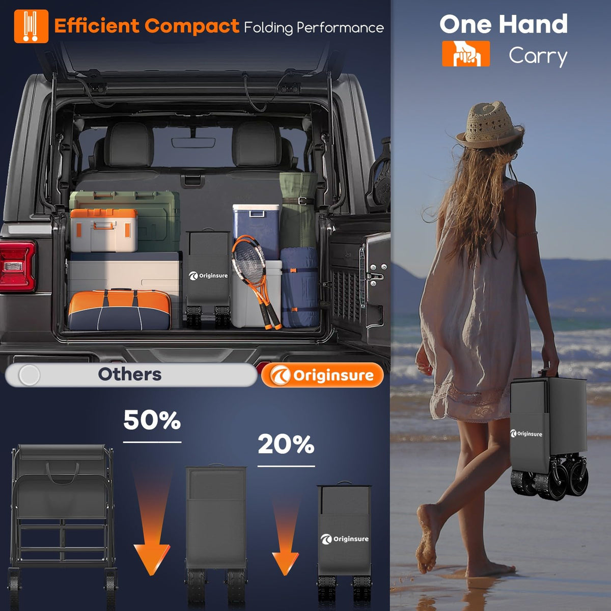 Originsure with side pocket, cup holders, storage cover, and strap keeps items organized