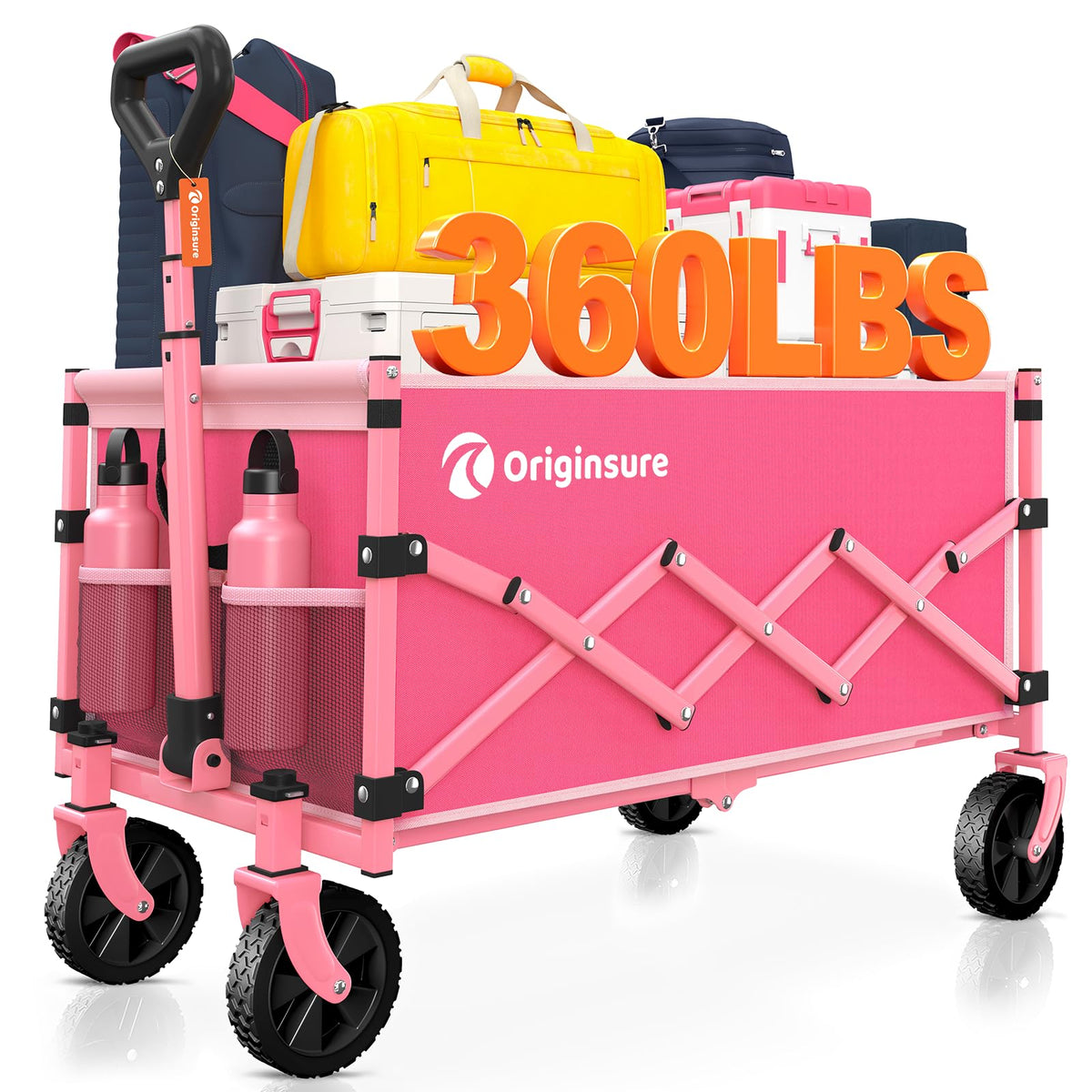 Originsure foldable wagon assembled shows a sturdy frame ideal for groceries and camping.
