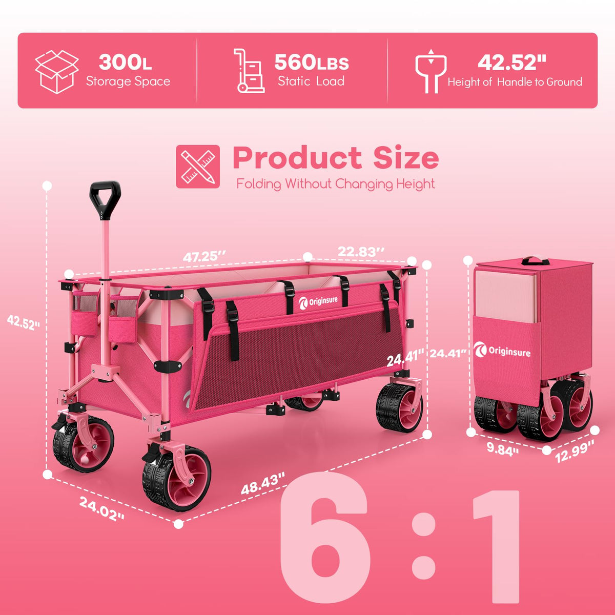 Originsure foldable wagon folded compactly for easy storage in car trunk.