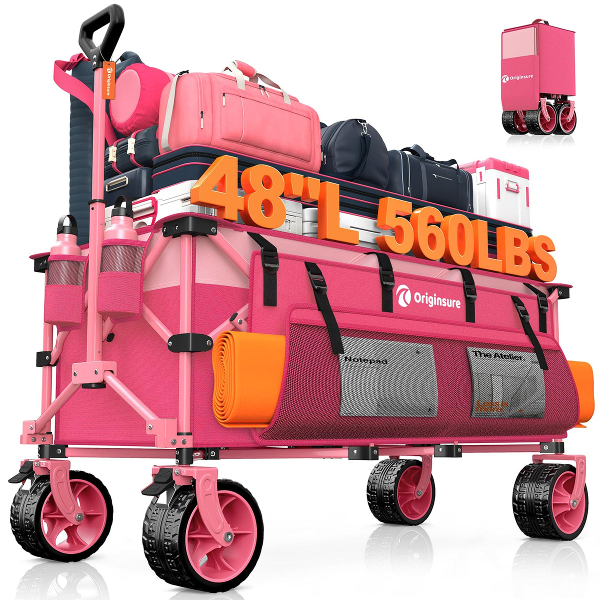 Originsure foldable wagon fully unfolded showing large 300L capacity for groceries and gear.