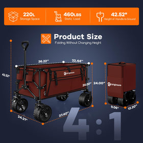 Originsure folded wagon demonstrates compact storage fit in car trunk.