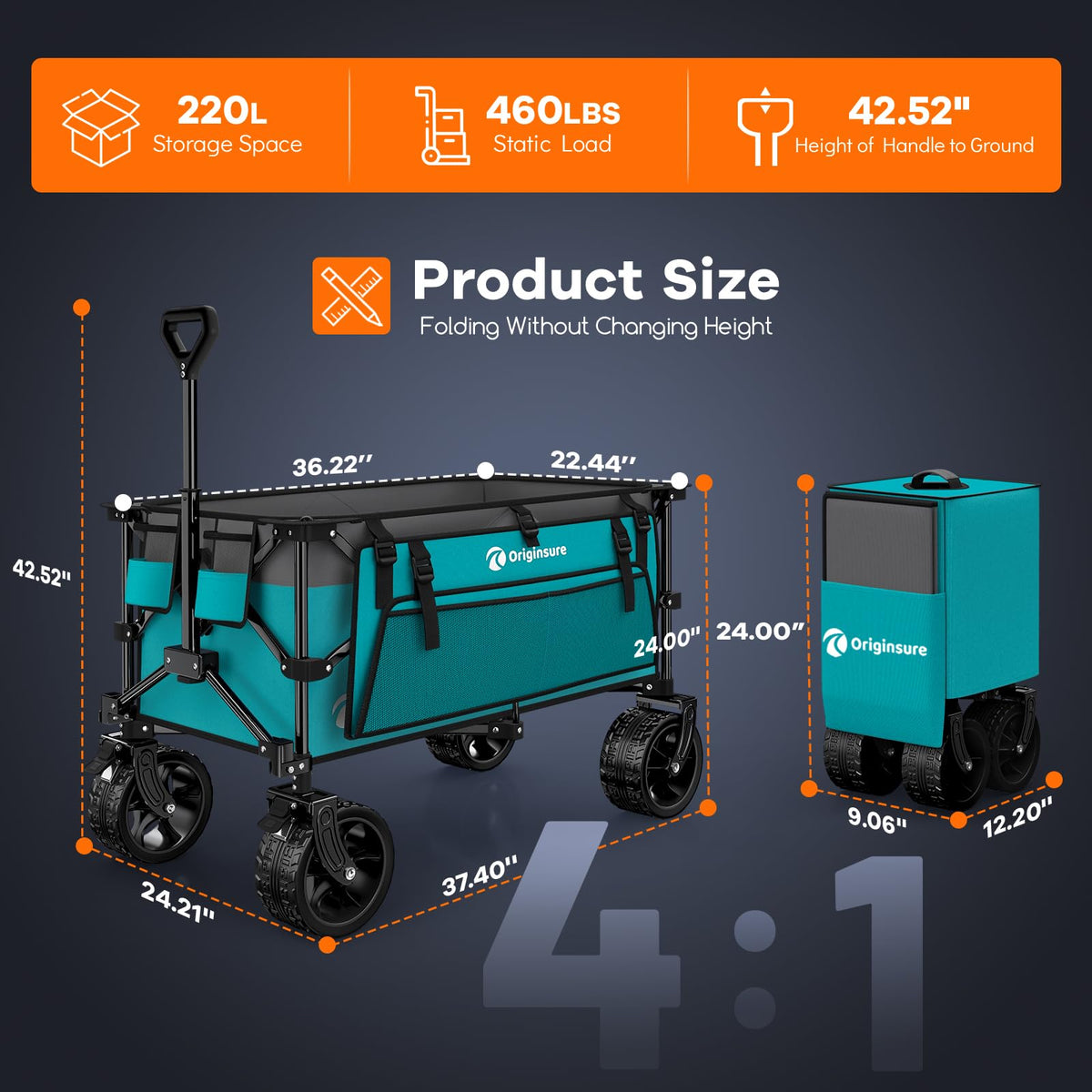 Originsure heavy-duty wagon frame provides strength for outdoor use.