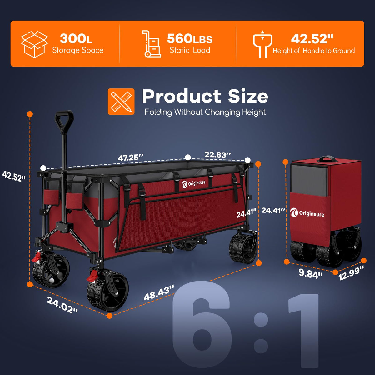 Originsure heavy-duty wagon demonstrates 560lbs capacity for big loads.
