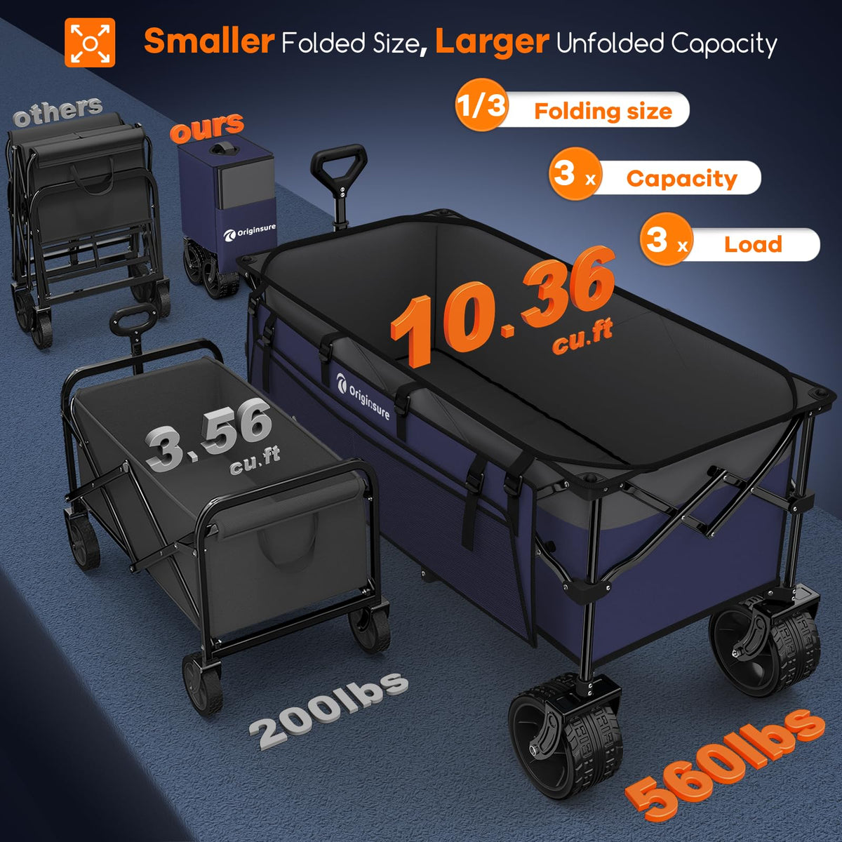 Originsure heavy-duty metal frame demonstrates durability for outdoor hauling.