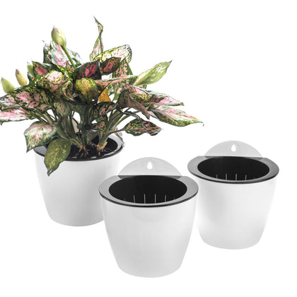 ORIMERC 3-pack self-watering wall planters in modern white for balcony gardens