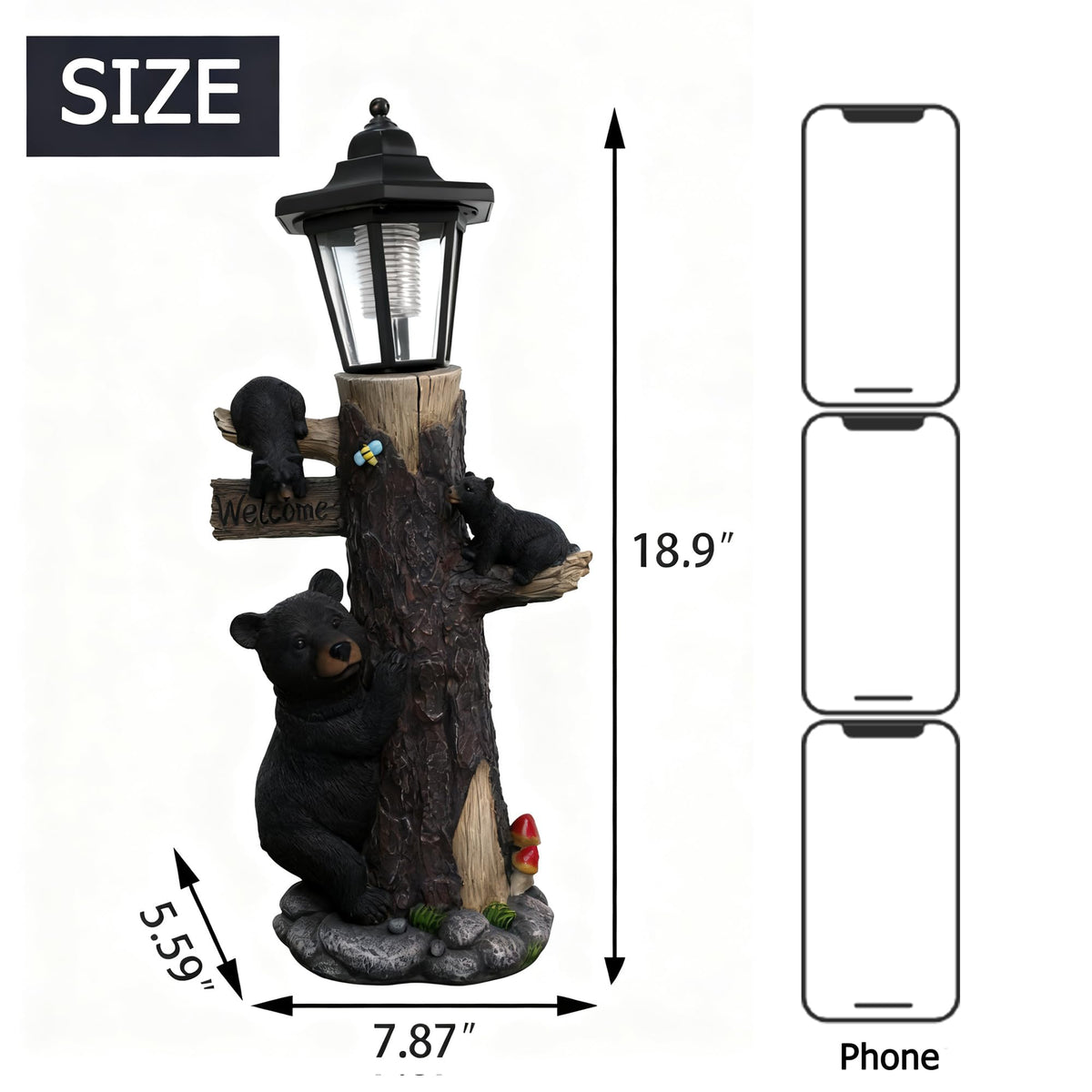 Oritty bear family on the tree scene suits yards and porches