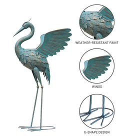 Oritty crane statue ground stake installation for added stability