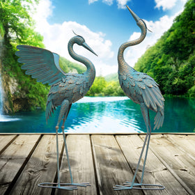 Oritty crane garden sculpture weather-resistant metal for year-round display