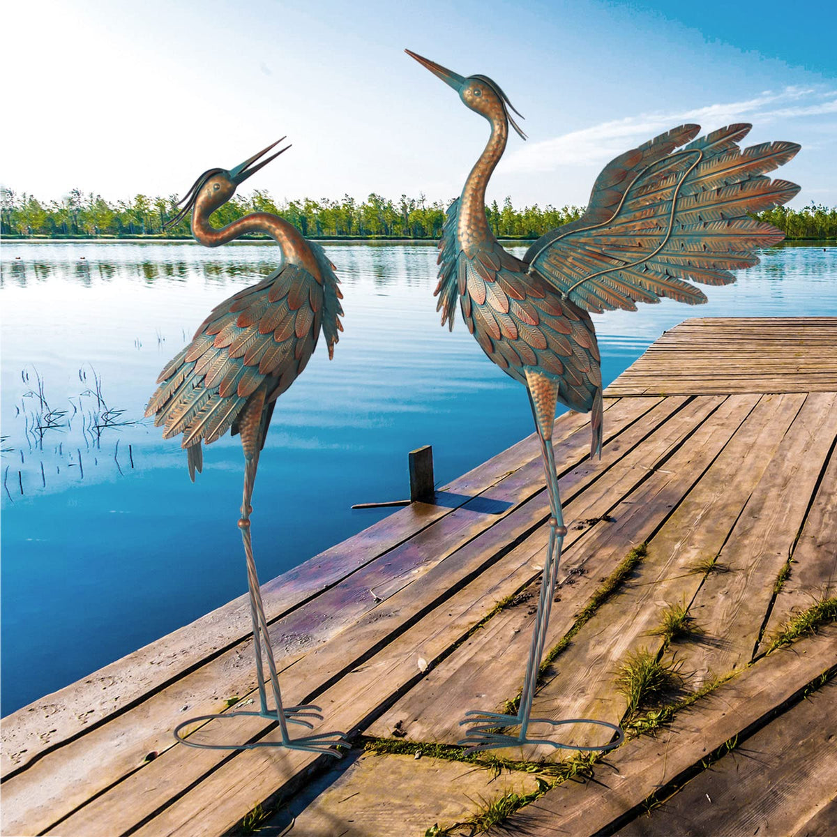 Oritty heron garden sculpture copper standing enhances porches and ponds.