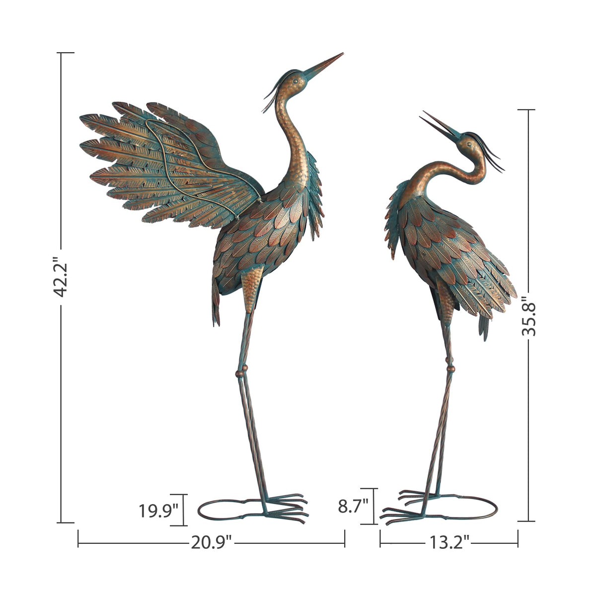 Oritty vintage copper heron for lawn or entryways.
