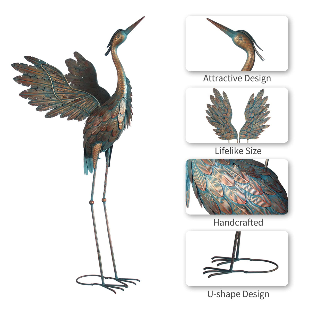 Oritty outdoor crane statues with ground stakes for stable placement.