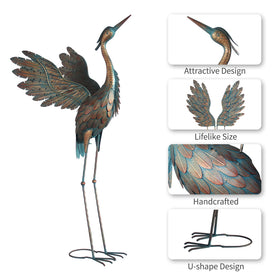 Oritty outdoor crane statues with ground stakes for stable placement.