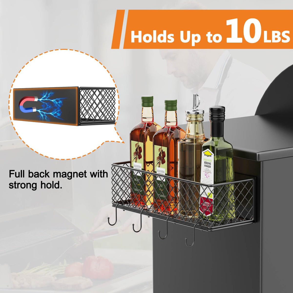 Ormeli paper towel holder attached to grill caddy for easy cleanup.