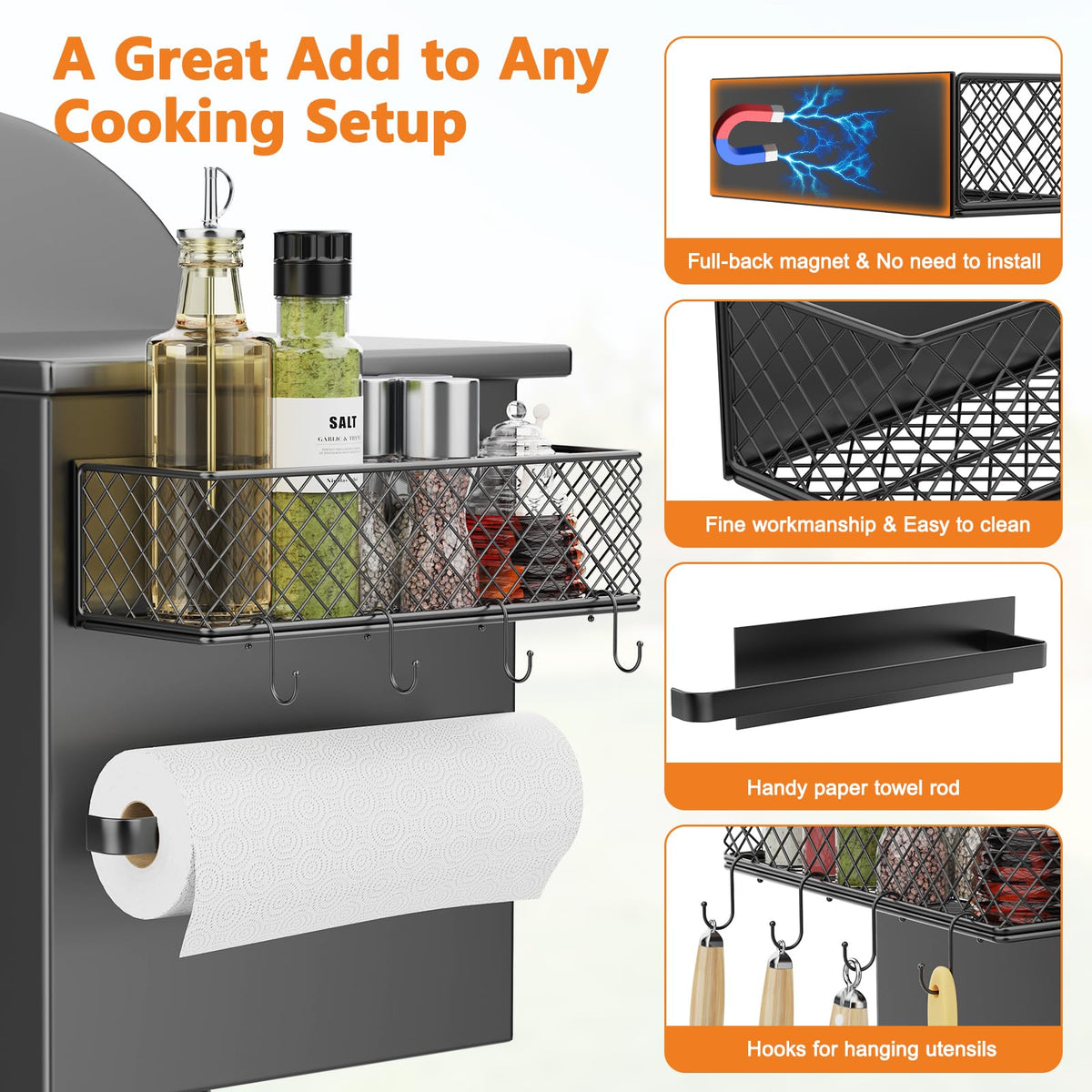 Ormeli powder-coated finish resists rust for outdoor grilling.