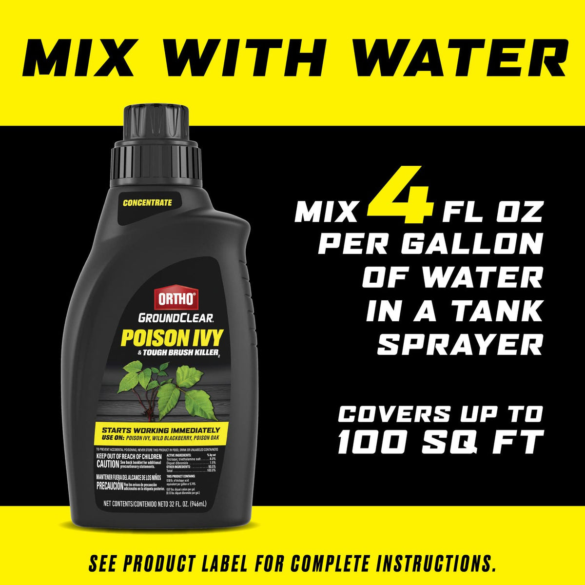 Ortho GroundClear Poison Ivy & Tough Brush Killer2 cautious-use note preserves desirable plants.