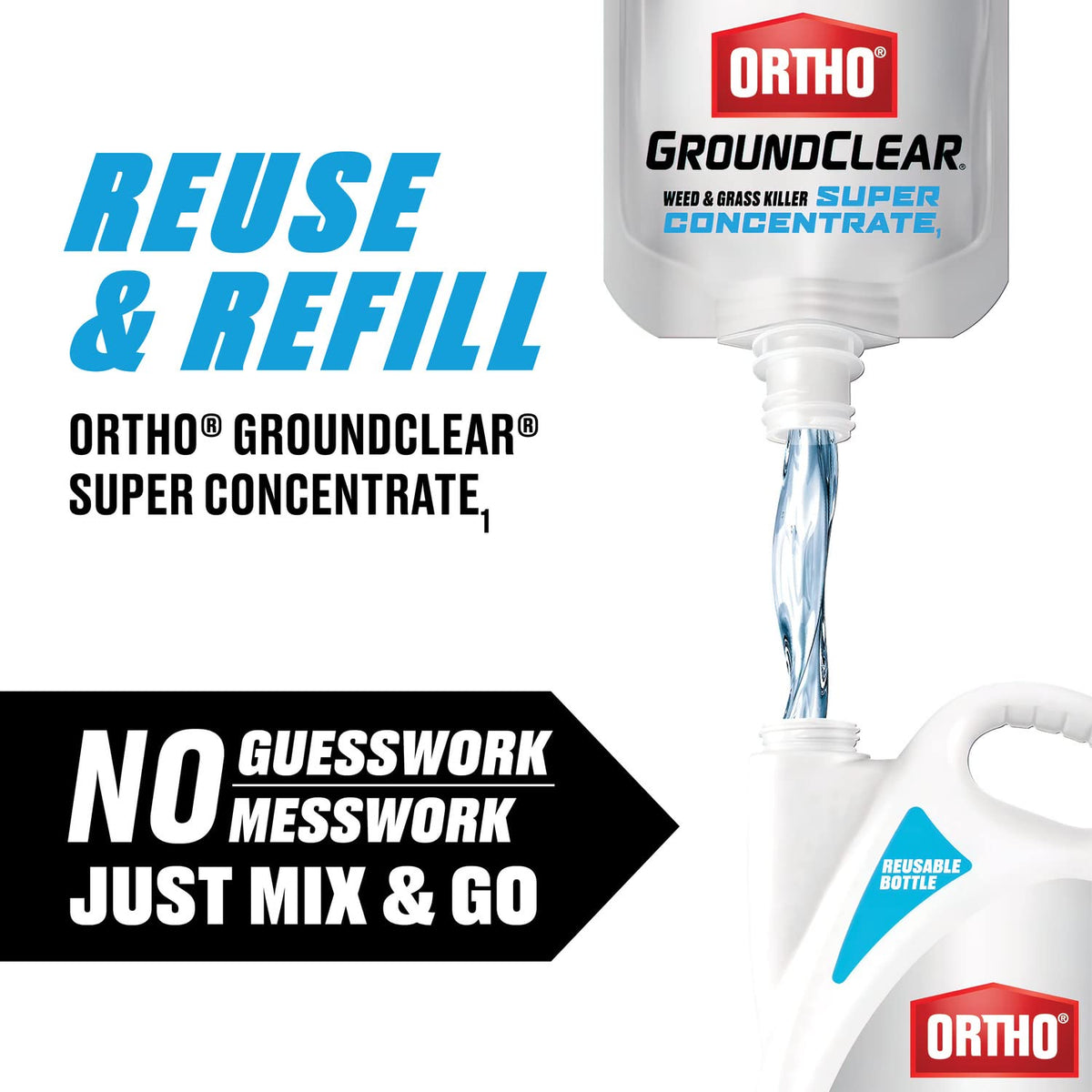 Ortho GroundClear refill pouch open cap ready for pouring and mixing.