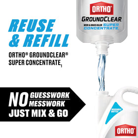 Ortho GroundClear refill pouch open cap ready for pouring and mixing.