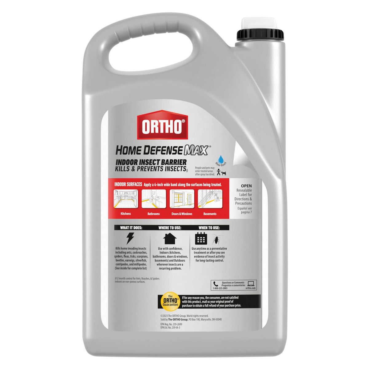 Ortho Home Defense Max kills ants, roaches, and spiders.
