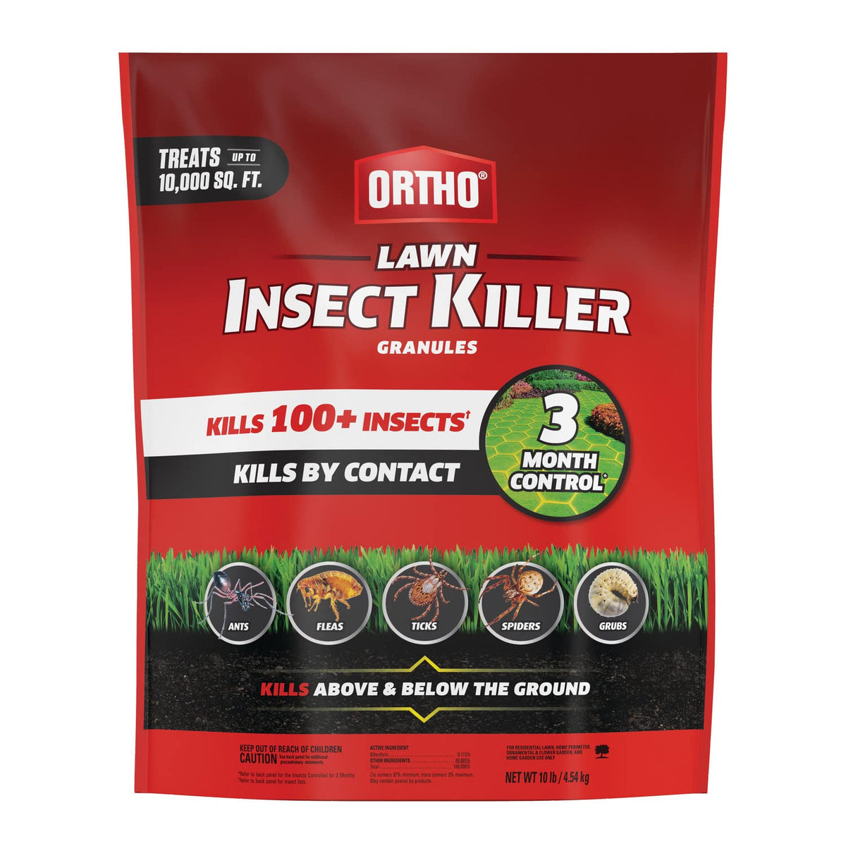 Ortho Lawn Insect Killer Granules in bag protect your lawn from over 100 listed insects.