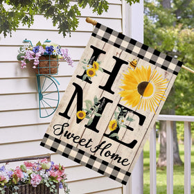 ORTIGIA buffalo plaid welcome flag with sunflowers for front-yard charm