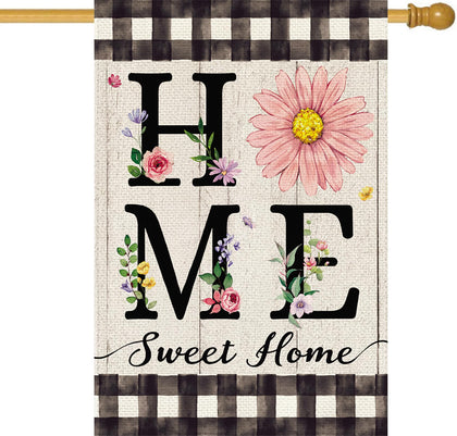 ORTIGIA daisy burlap flag 28x40, weather-resistant double-sided floral display.