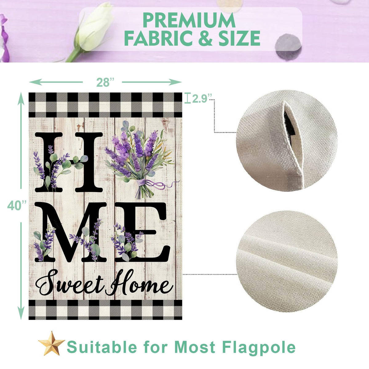 ORTIGIA double-sided burlap flag shows correct graphics from both sides