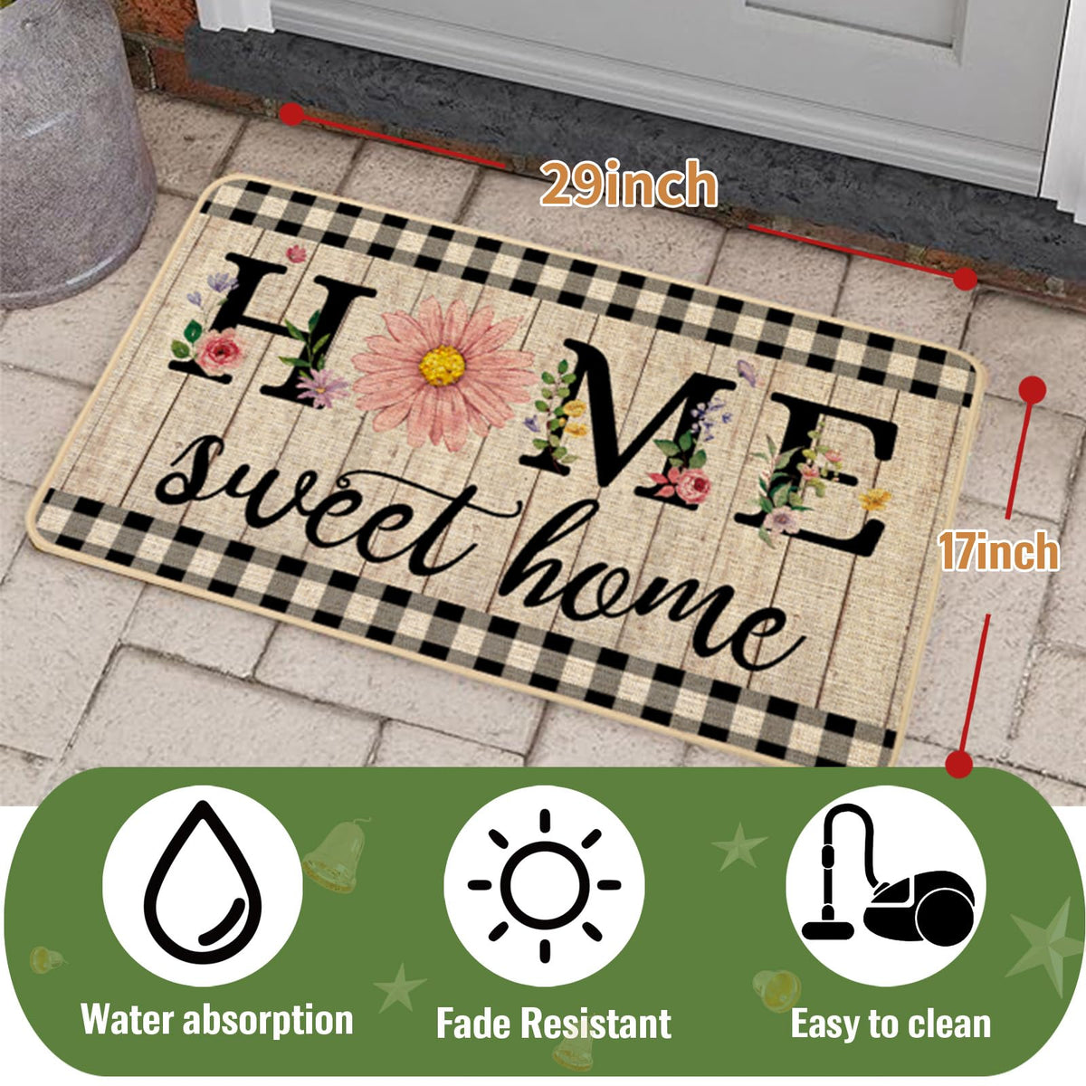 ORTIGIA Home Sweet Home doormat daisy design, inviting and decorative entry.