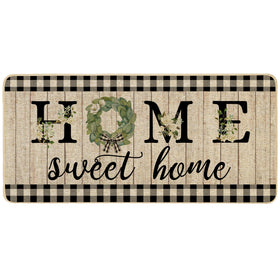 ORTIGIA Home Sweet Home doormat with magnolia wreath offers durable, non-slip entrance protection.