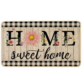 ORTIGIA Home Sweet Home doormat with pink daisy design and non-slip backing.