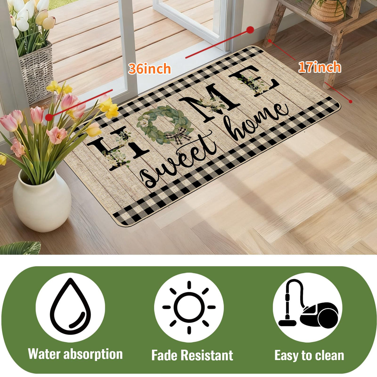 ORTIGIA doormat with non-slip rubber back reduces slipping at the door.