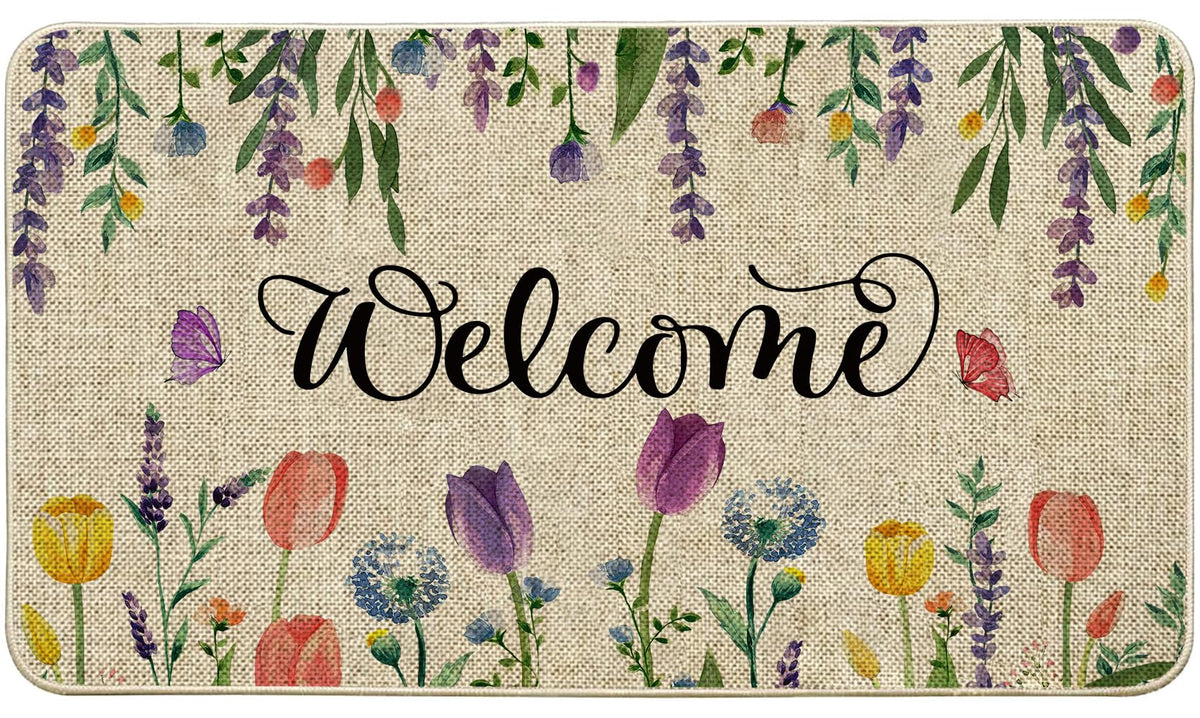 ORTIGIA Tulip Lavender Doormat with floral pattern welcomes guests and reduces dirt at the doorway