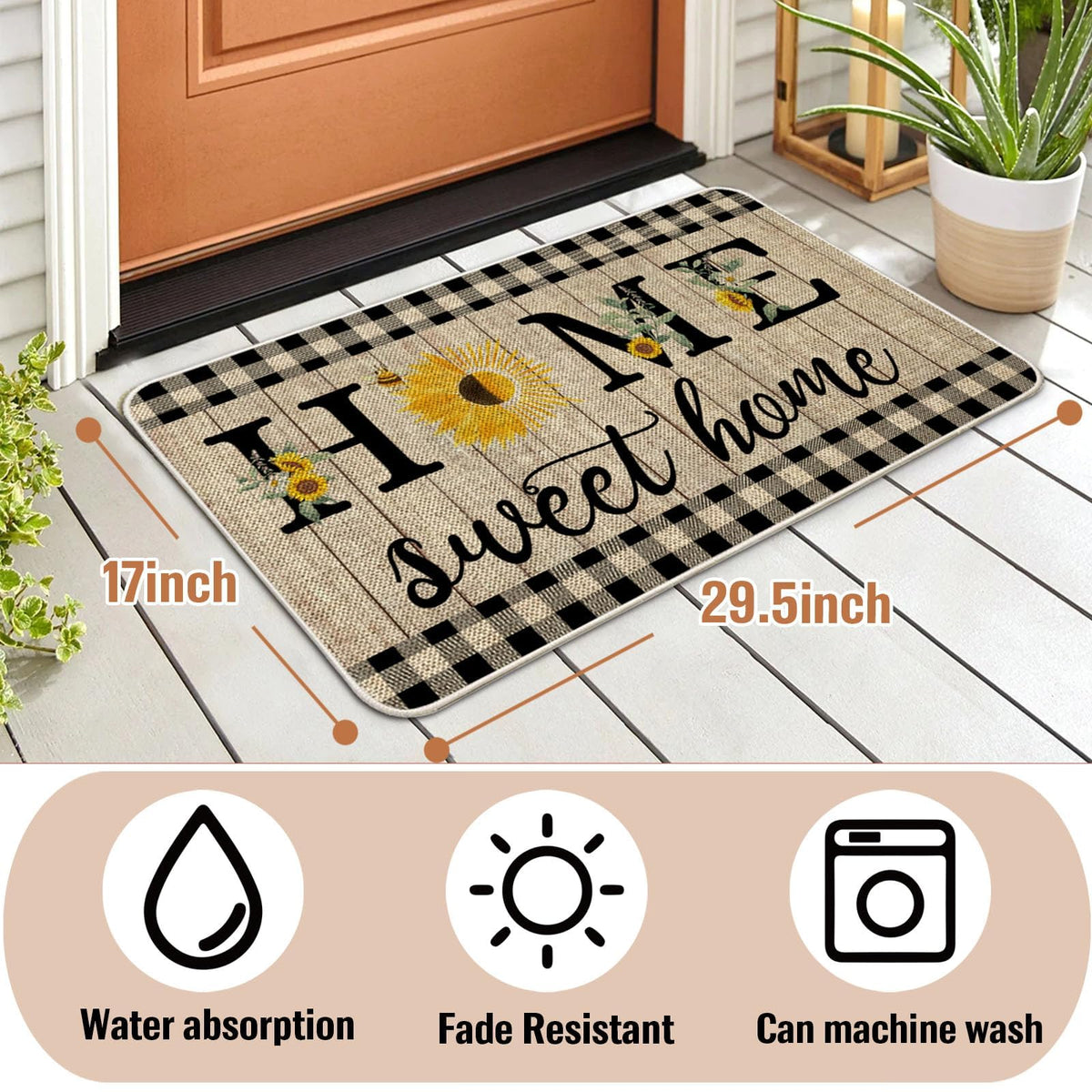 ORTIGIA Summer Sunflowers doormat easy-clean by shaking, vacuuming, or rinsing.