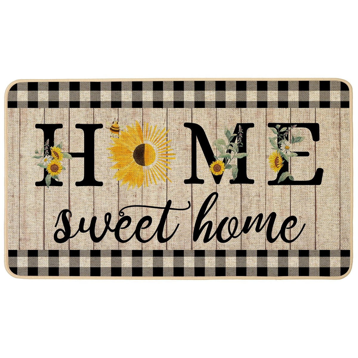 ORTIGIA Summer Sunflowers doormat front view, welcoming entryway with durable non-slip bottom.