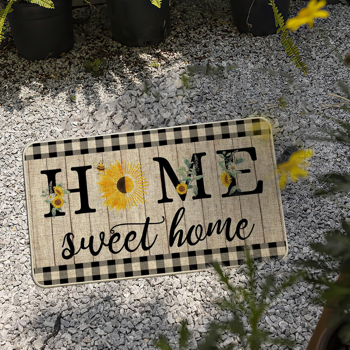 ORTIGIA Summer Sunflowers doormat, non-slip rubber backing for safe outdoor entry.