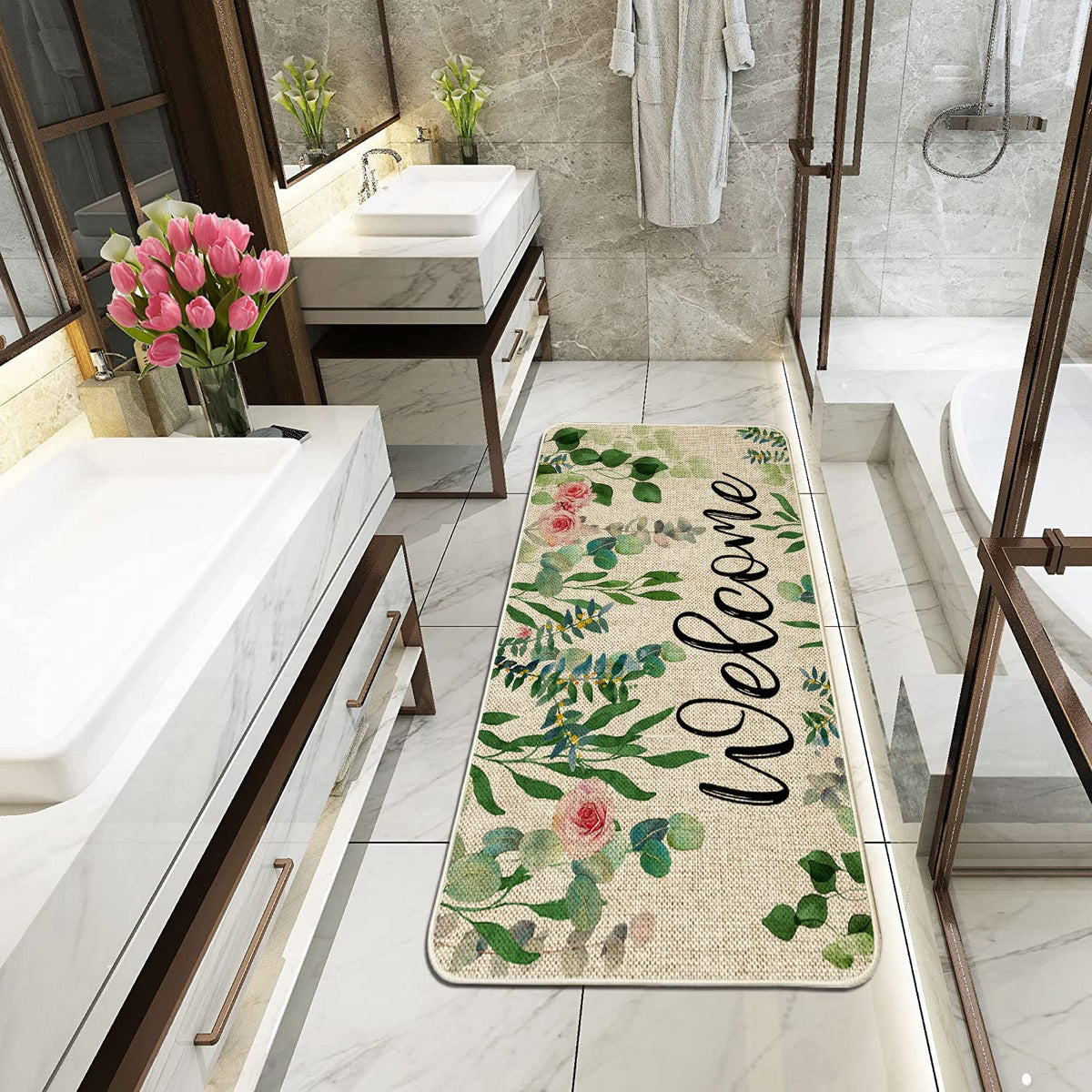ORTIGIA Welcome Outdoor Doormat burlap texture close-up emphasizing durable surface
