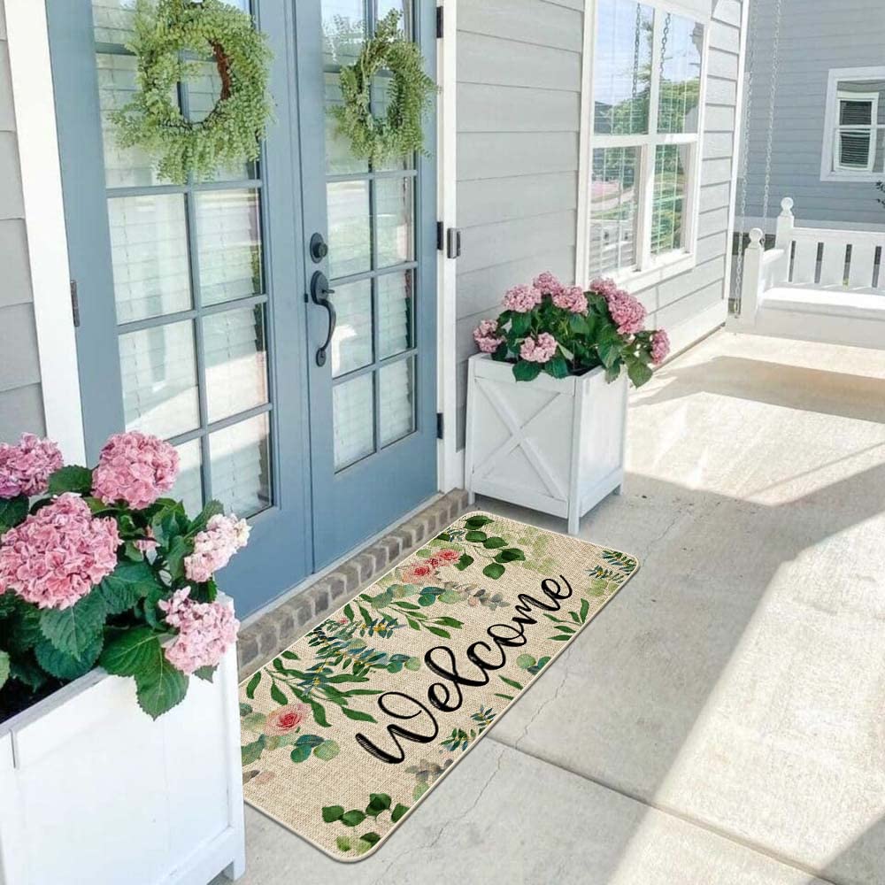 ORTIGIA Welcome Outdoor Doormat non-slip back demonstrates safe outdoor use