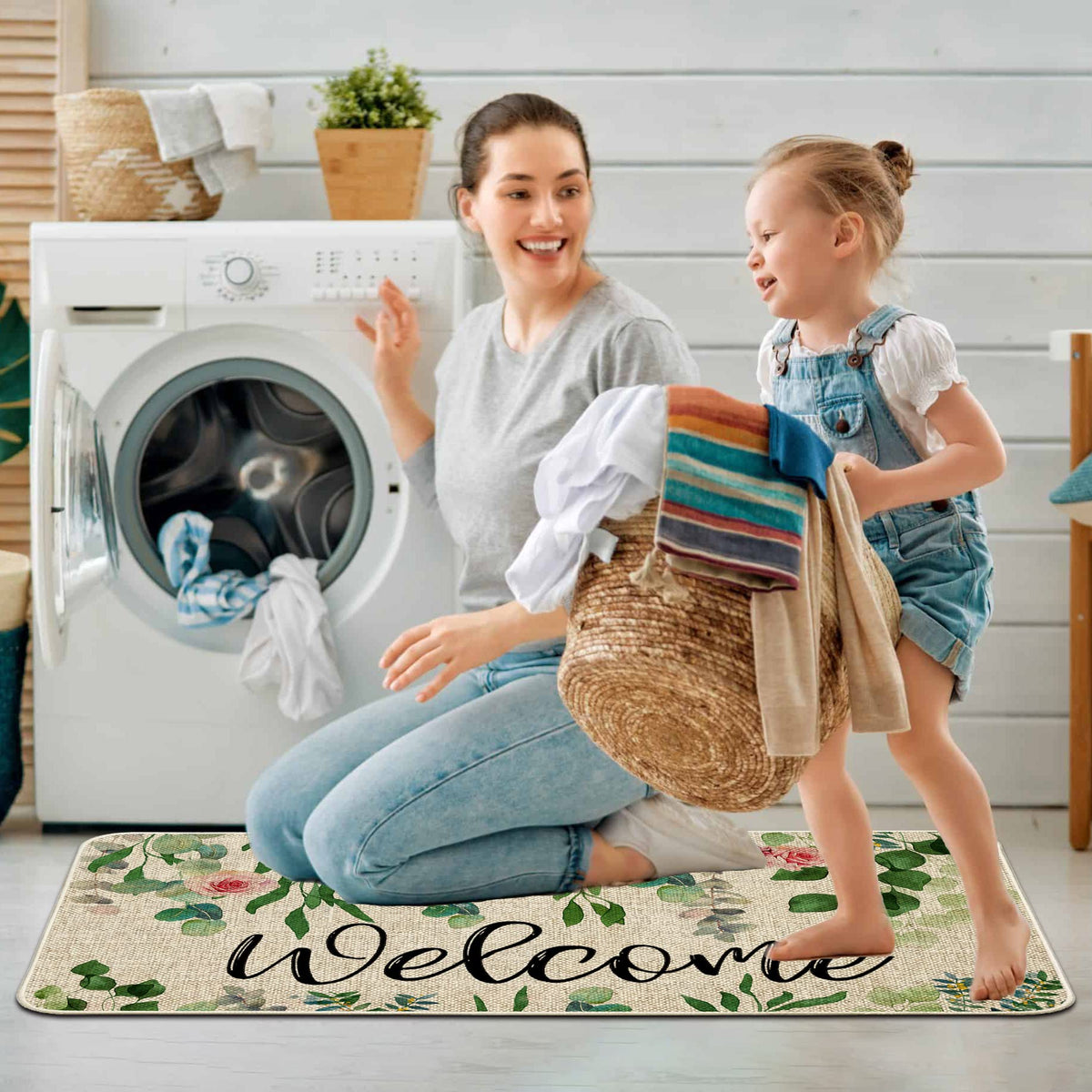ORTIGIA Welcome Outdoor Doormat spring eucalyptus design enhances curb appeal