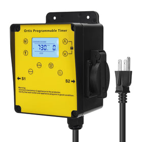 Ortis above-ground timer with dual outlets and waterproof covers for outdoor reliability.
