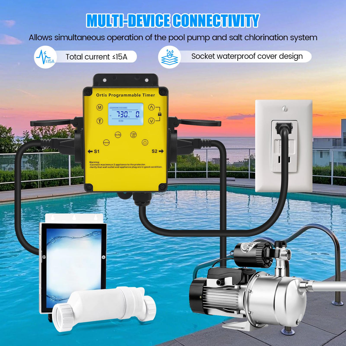 Ortis durable, weather-resistant timer designed for outdoor pools and gardens.