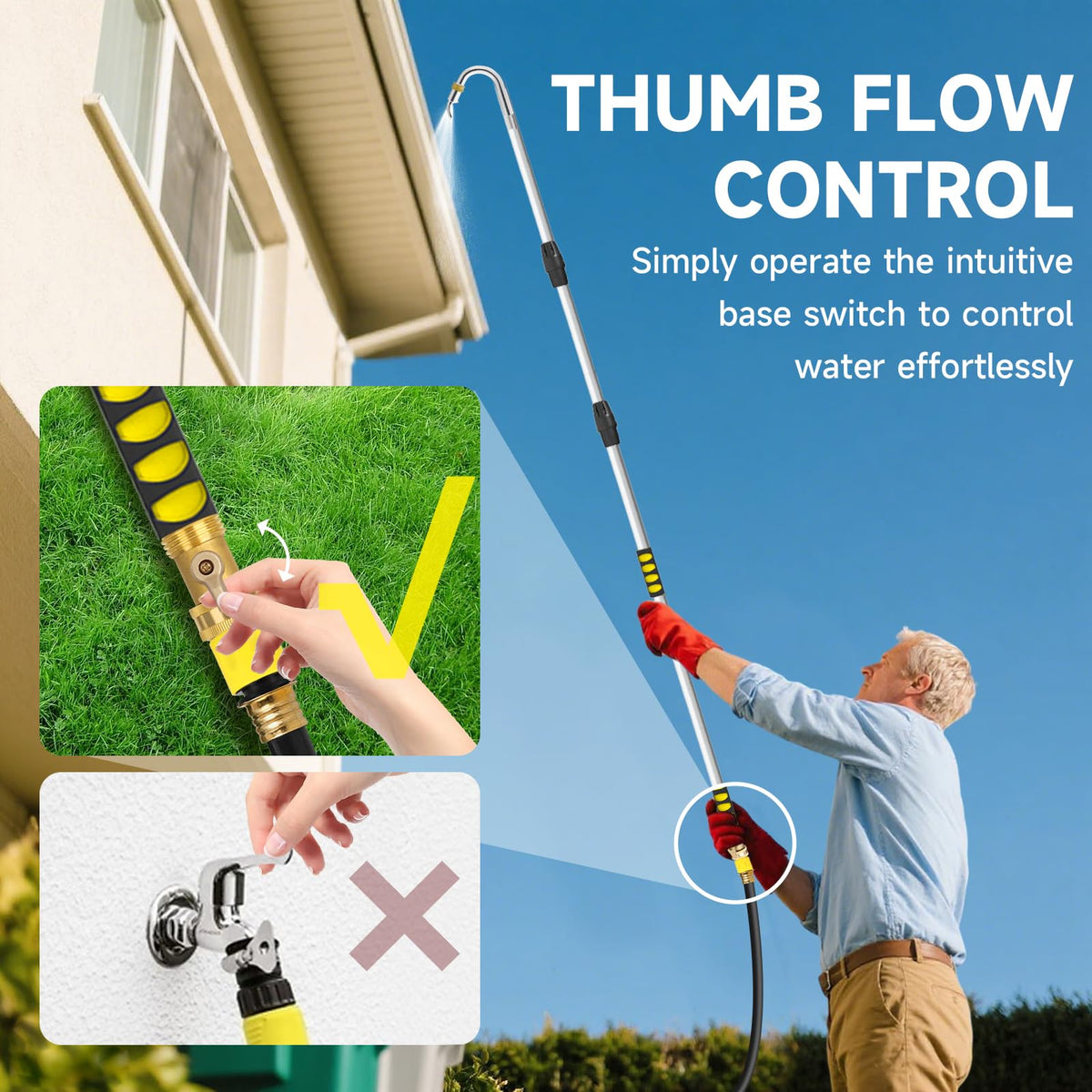 Orvella 360-degree rotating nozzle for precise gutter cleaning